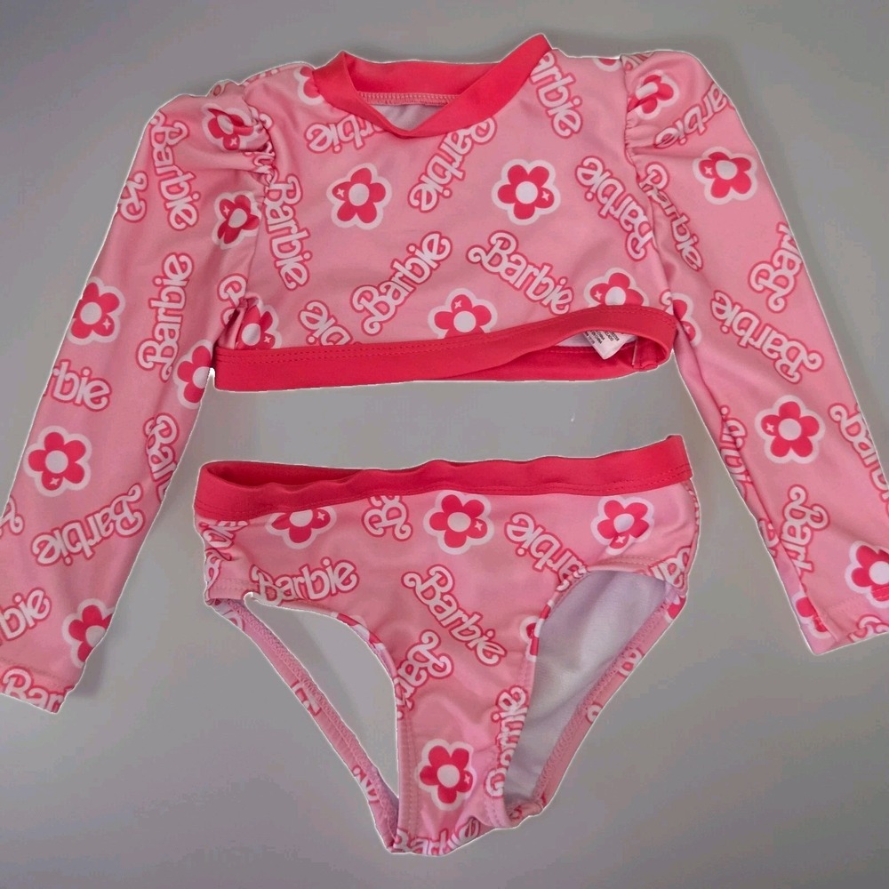 Barbie Girls' 2-Piece Long Sleeve Rash‎ Guard Swimsuit, 12 Months